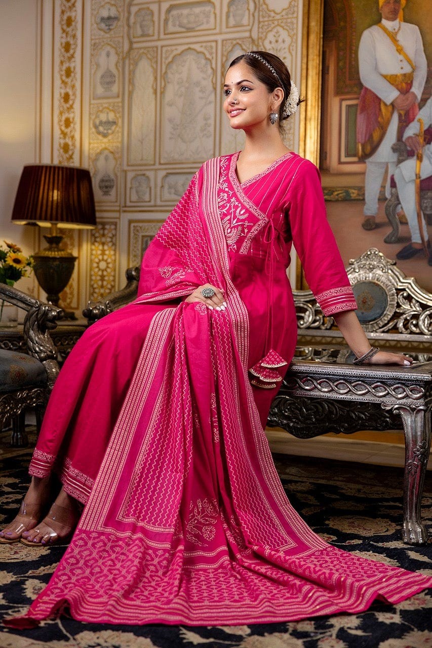 Bright Pink Embroidered Kurta Set