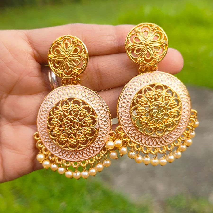 Long Chandbali Gold-Plated Alloy Earrings – Bridal & Festive Wear