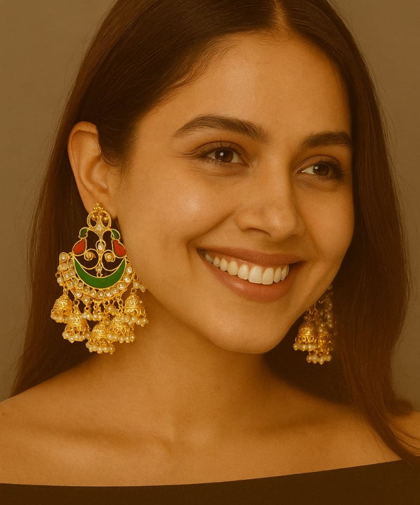 Traditional Bridal Kundan Chandbali Gold-Plated Earrings – Ethnic & Festive Wear