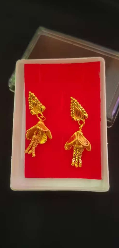 City Gold Small Jhumka Earrings – Gold-Plated Brass Traditional Design (Adjustable)