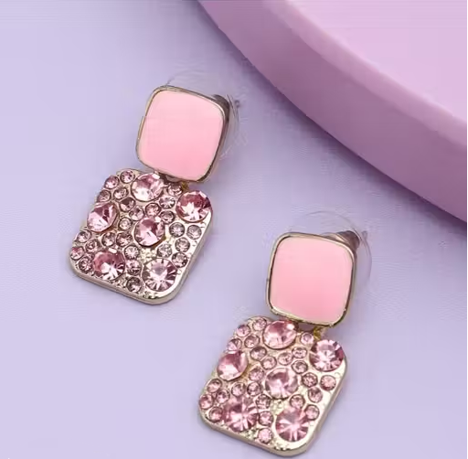Trendy Stones Square Drop Earrings – Gold-Plated Alloy with Artificial Stones