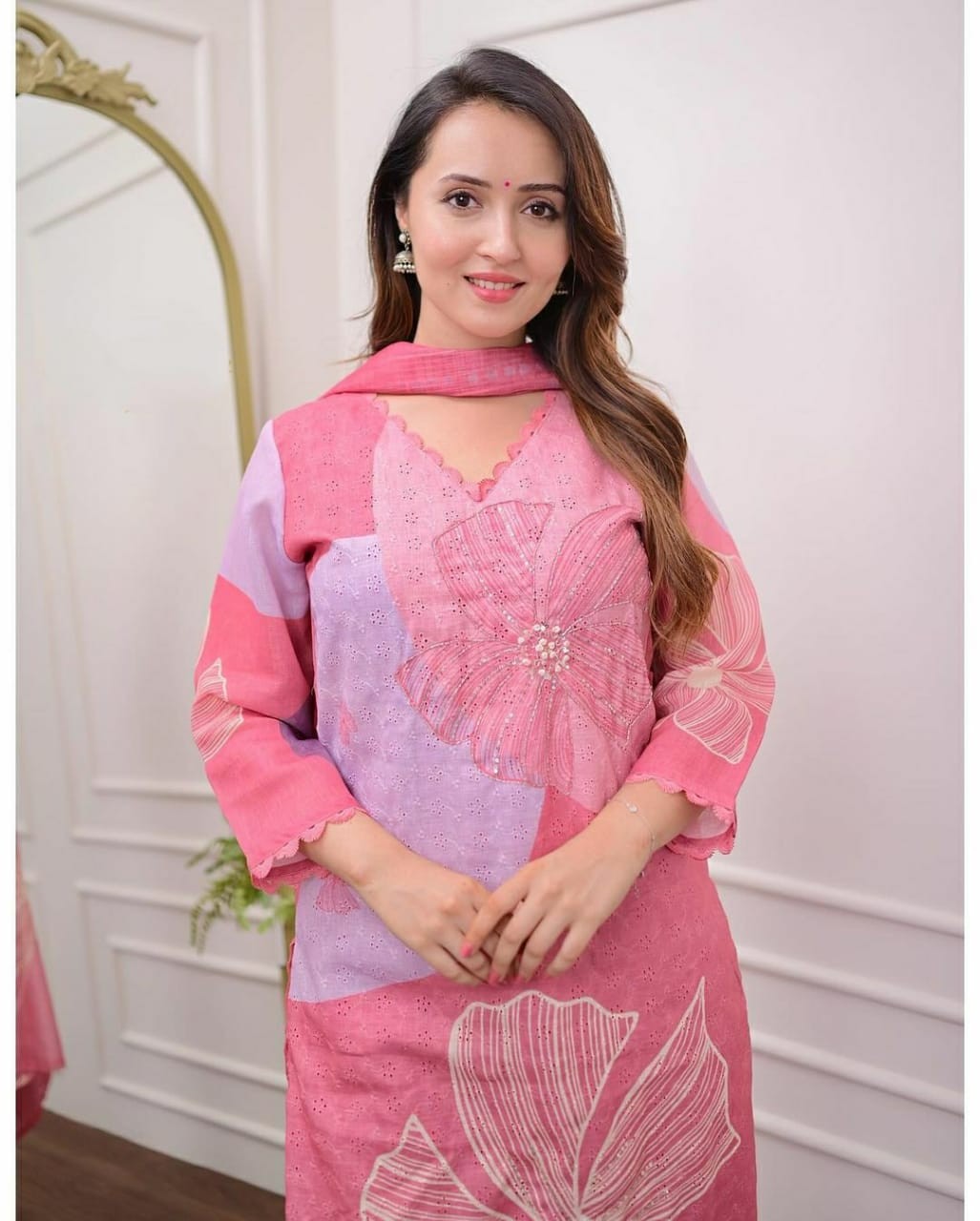 New Shifli Linen Suit Set – Heavy Handwork, Digital Print Dupatta, Pure Cotton & Chanderi Silk